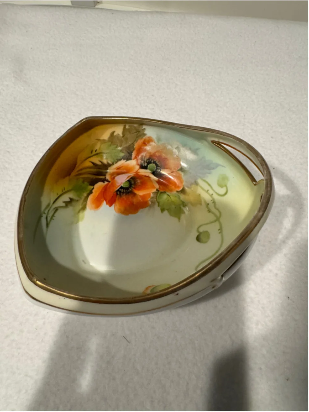 Vintage Nippon Hand Painted Poppy Serving Bowl, Cream, Orange Gold Rim